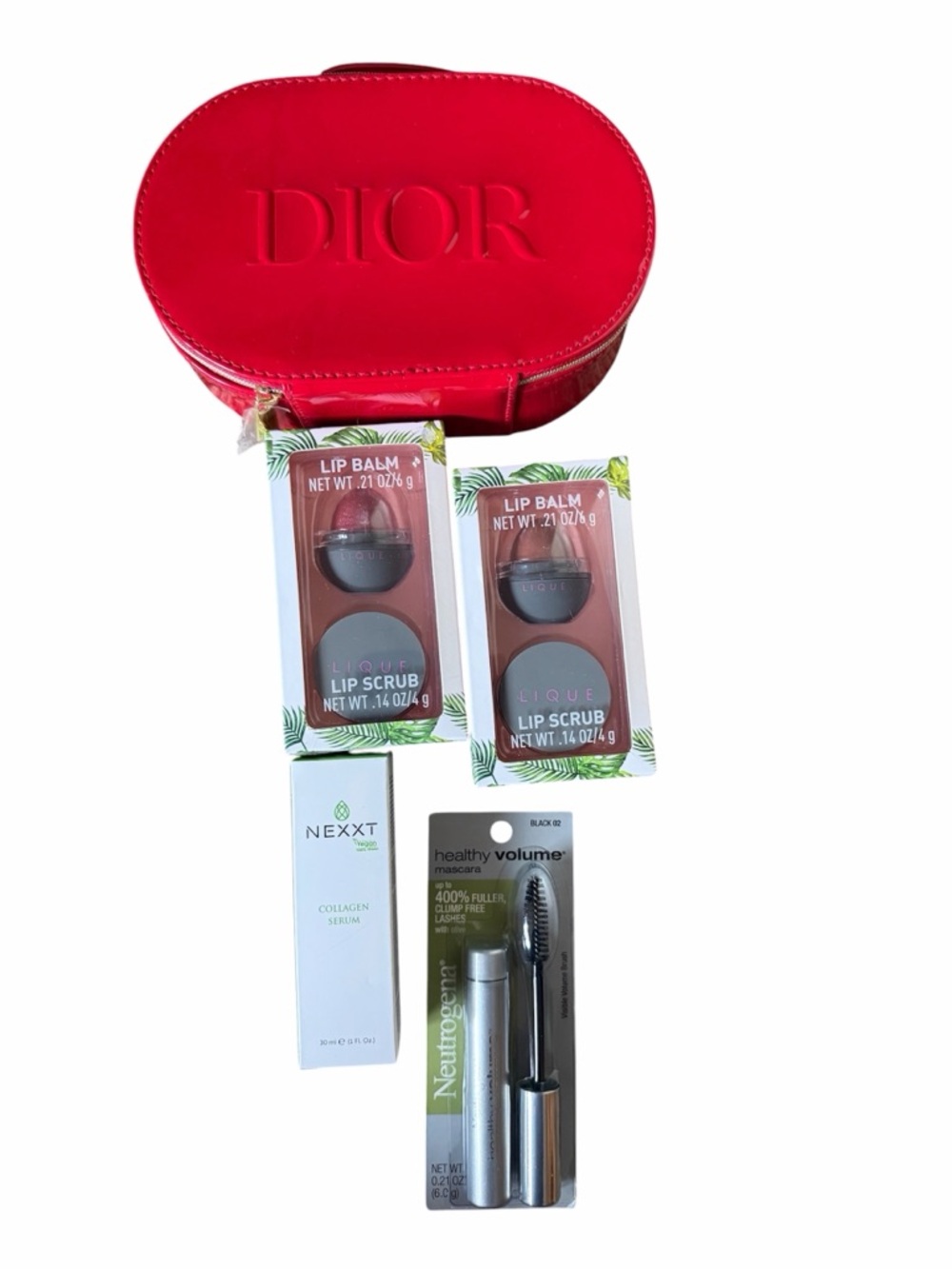Dior Red Patent Oval Cosmetic Case and Bundle Set